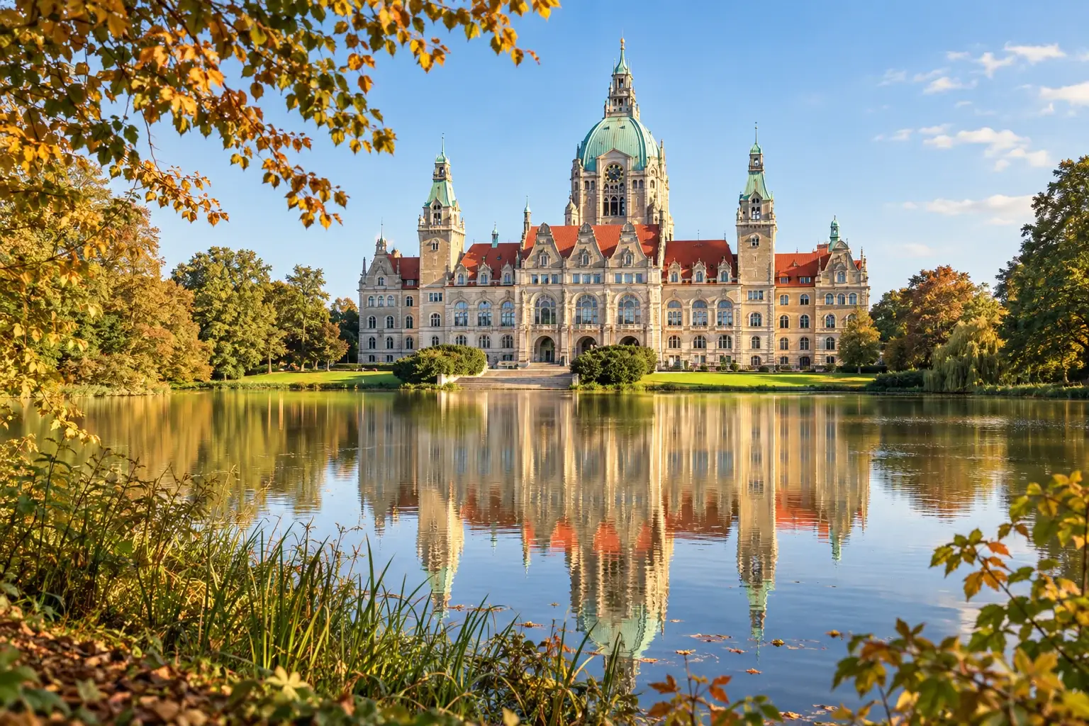 Neues Rathaus und Maschteich in Hannover – KI-generiertes Motiv