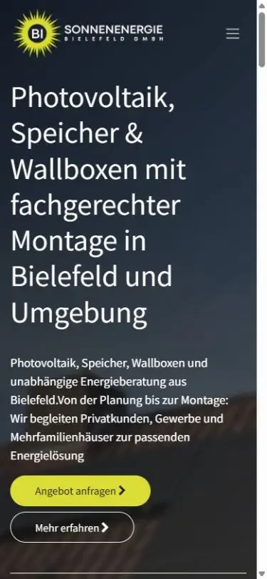 Smartphone-Ansicht der Website von Sonnenenergie Bielefeld.